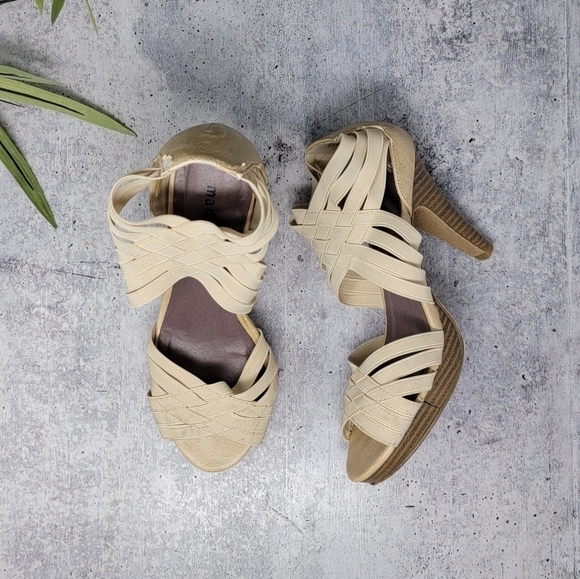 Madden Girl | Kelltic Beige Strappy Heeled Sandals - Picture 1 of 12